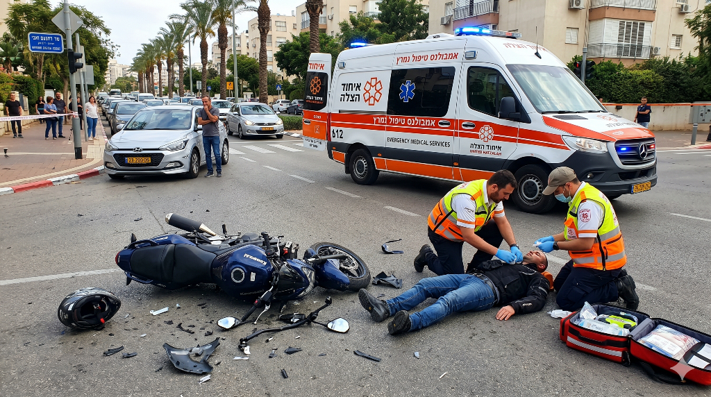 תאונת דרכים בראשון לציון: רוכב אופנוע נפצע באורח קל עד בינוני